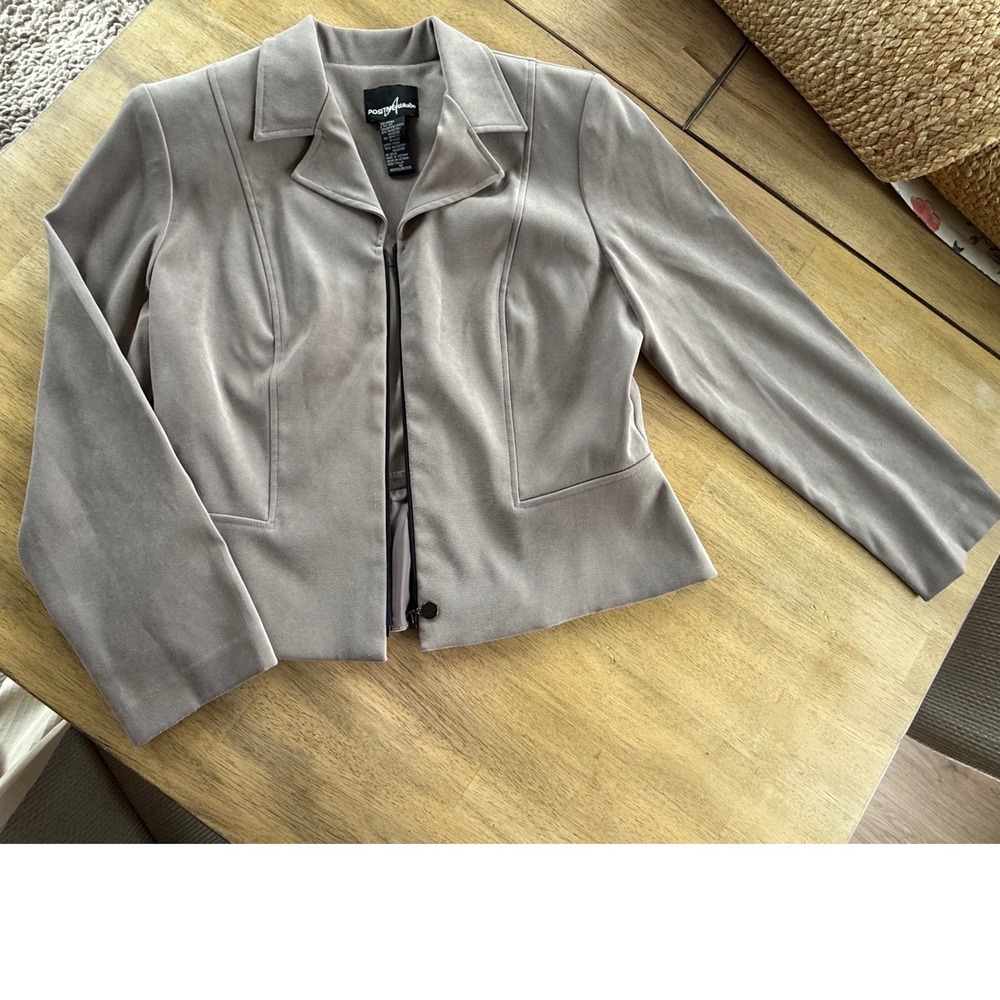Positive Attitude Women Petite 12 Taupe Full Zip Blazer Jacket Office Career